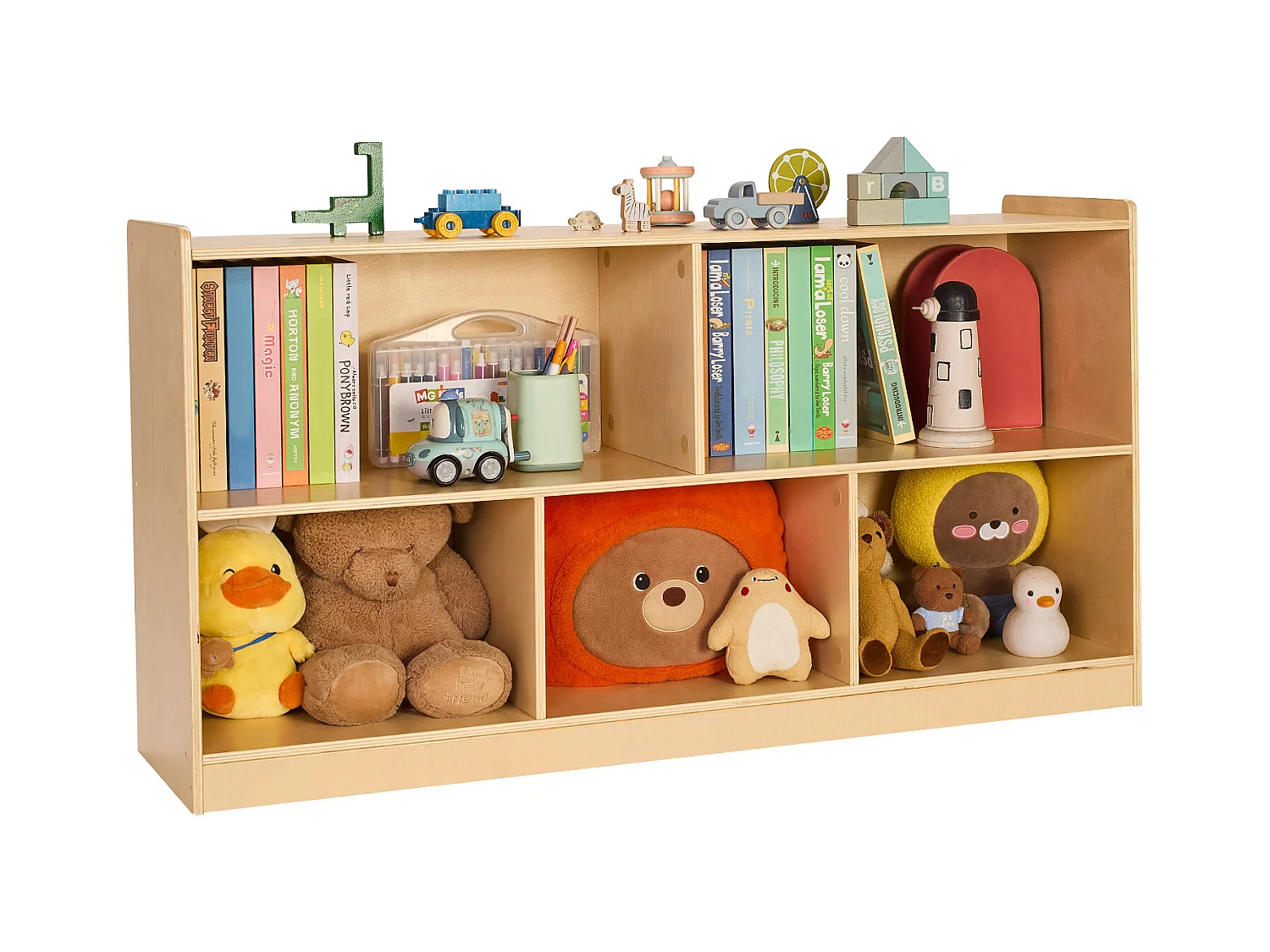 Spielzeugorganizer SucceBuy, 114cm, Bücherregal für Kinder mit 2 Ebenen, Aufbewahrungsmöbel mit 5 Fächern, Möbel für Kinderzimmer, für Zimmer