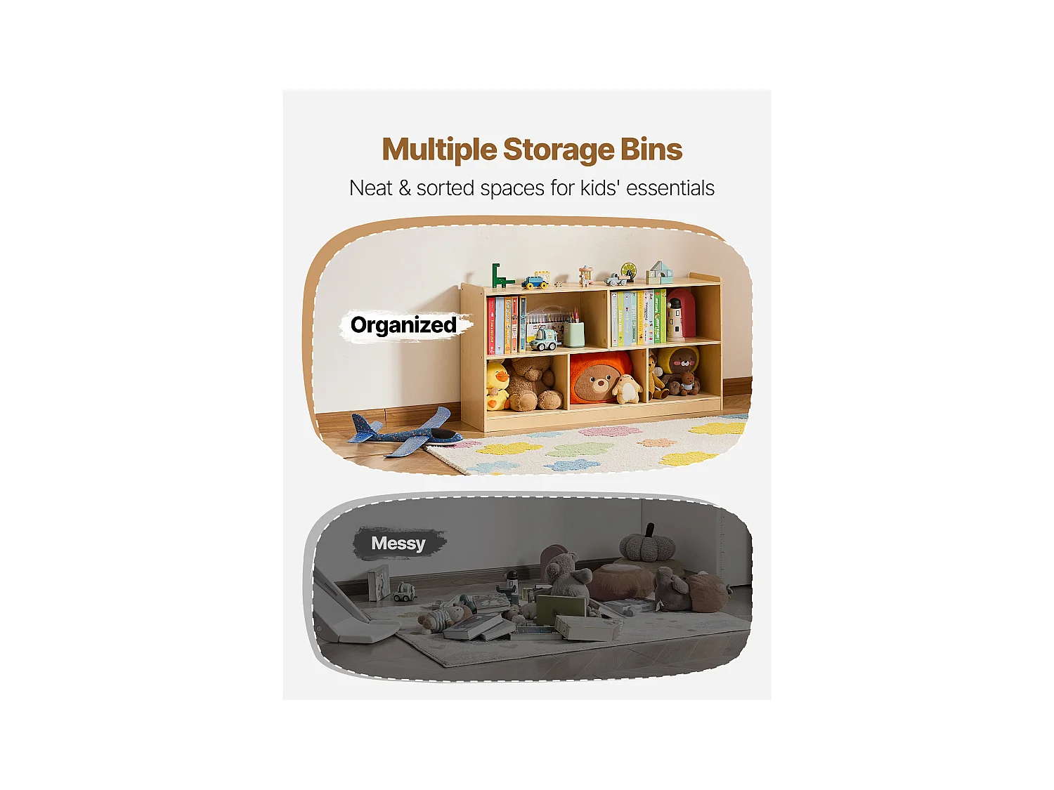 Spielzeugorganizer SucceBuy, 114cm, Bücherregal für Kinder mit 2 Ebenen, Aufbewahrungsmöbel mit 5 Fächern, Möbel für Kinderzimmer, für Zimmer