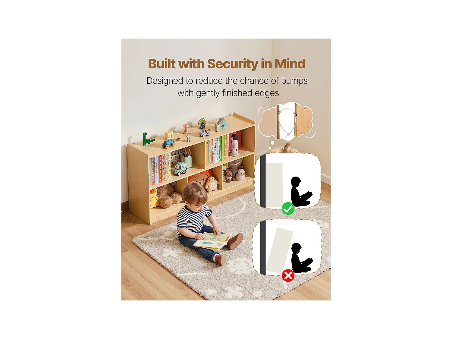 Spielzeugorganizer SucceBuy, 114cm, Bücherregal für Kinder mit 2 Ebenen, Aufbewahrungsmöbel mit 5 Fächern, Möbel für Kinderzimmer, für Zimmer