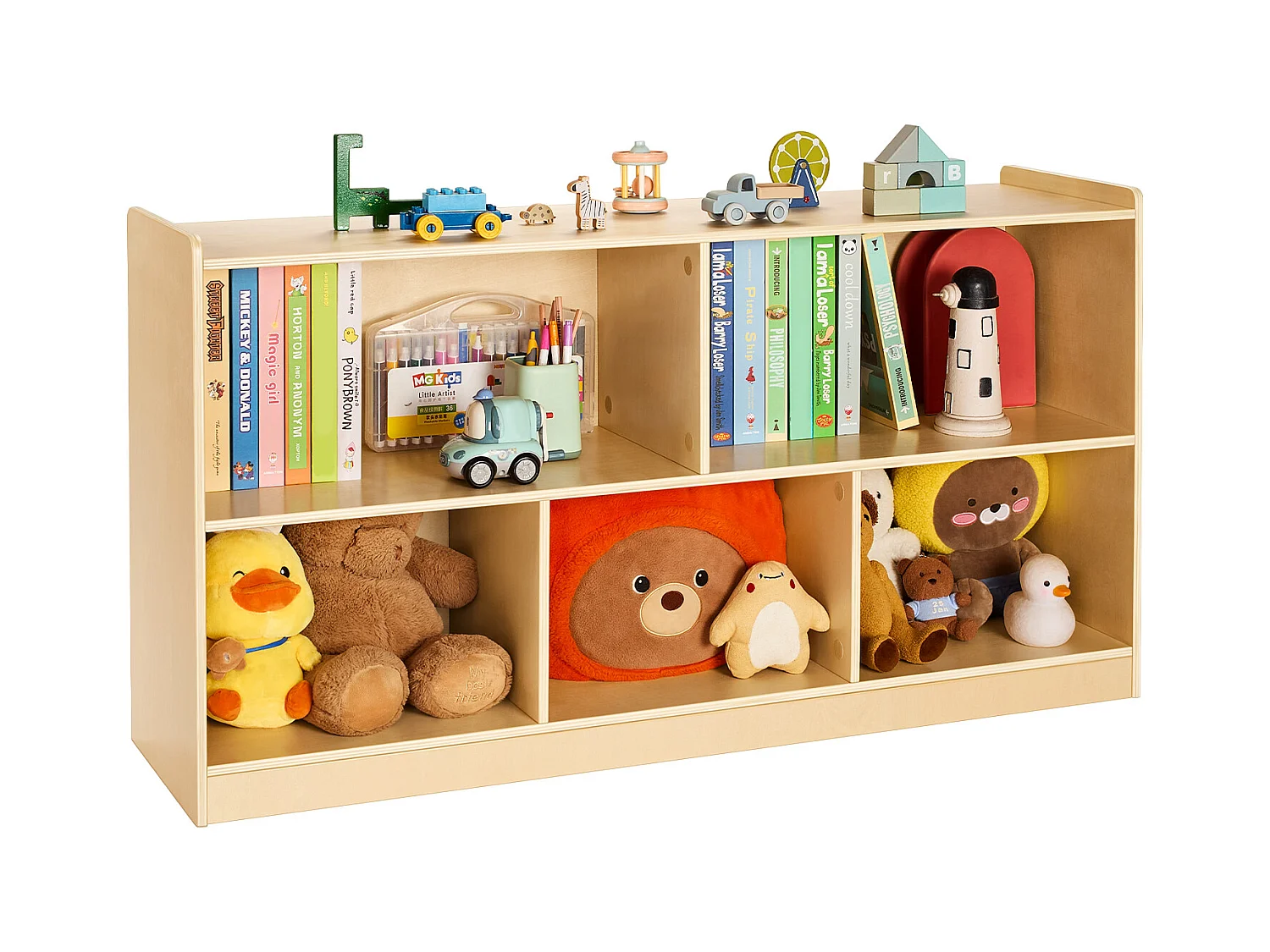 Spielzeugorganizer SucceBuy, 114cm, Bücherregal für Kinder mit 2 Ebenen, Aufbewahrungsmöbel mit 5 Fächern, Möbel für Kinderzimmer, für Zimmer