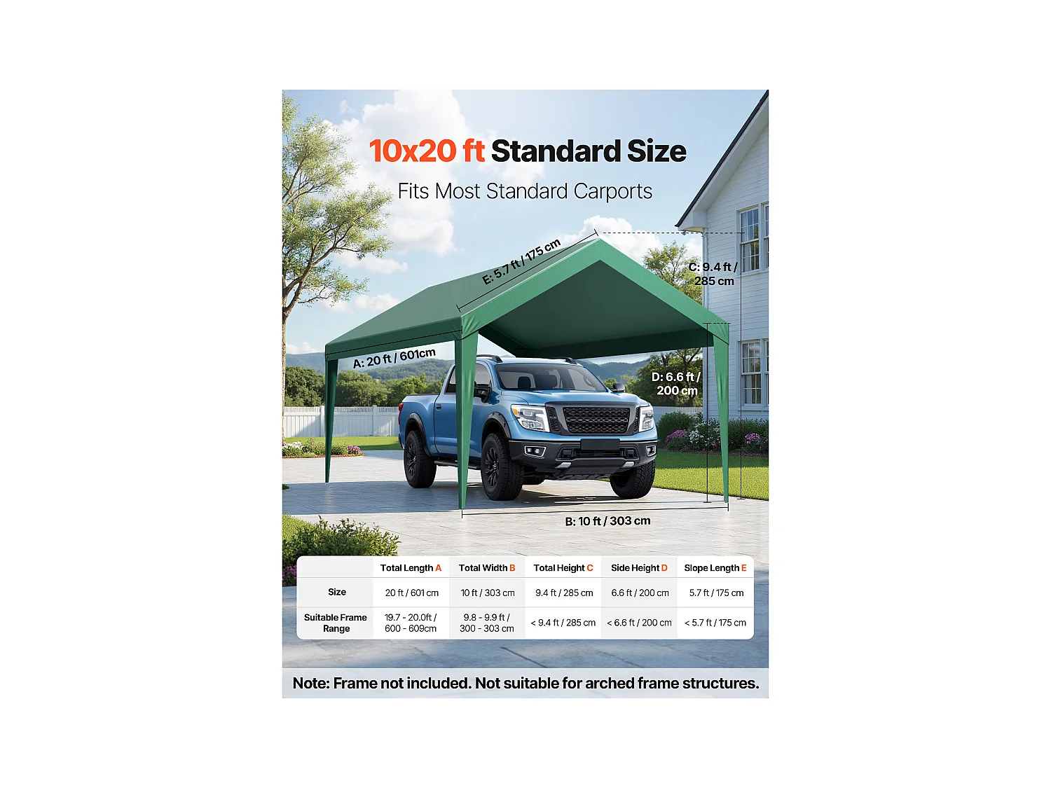 Toile de Rechange Carport SucceBuy, 6 x 3 m, Bâche Toit Abri Voiture, Couverture Supérieure Tente Garage Portable, Résistante UV Imperméable, Vert Foncé