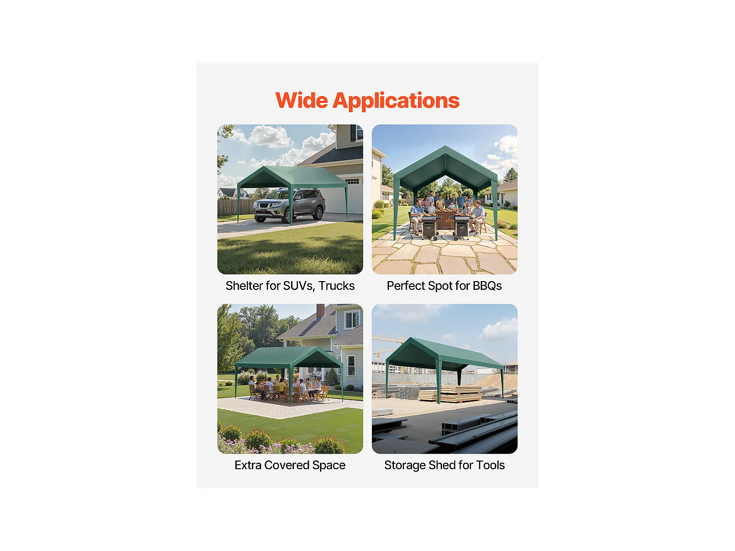 Toile de Rechange Carport SucceBuy, 6 x 3 m, Bâche Toit Abri Voiture, Couverture Supérieure Tente Garage Portable, Résistante UV Imperméable, Vert Foncé