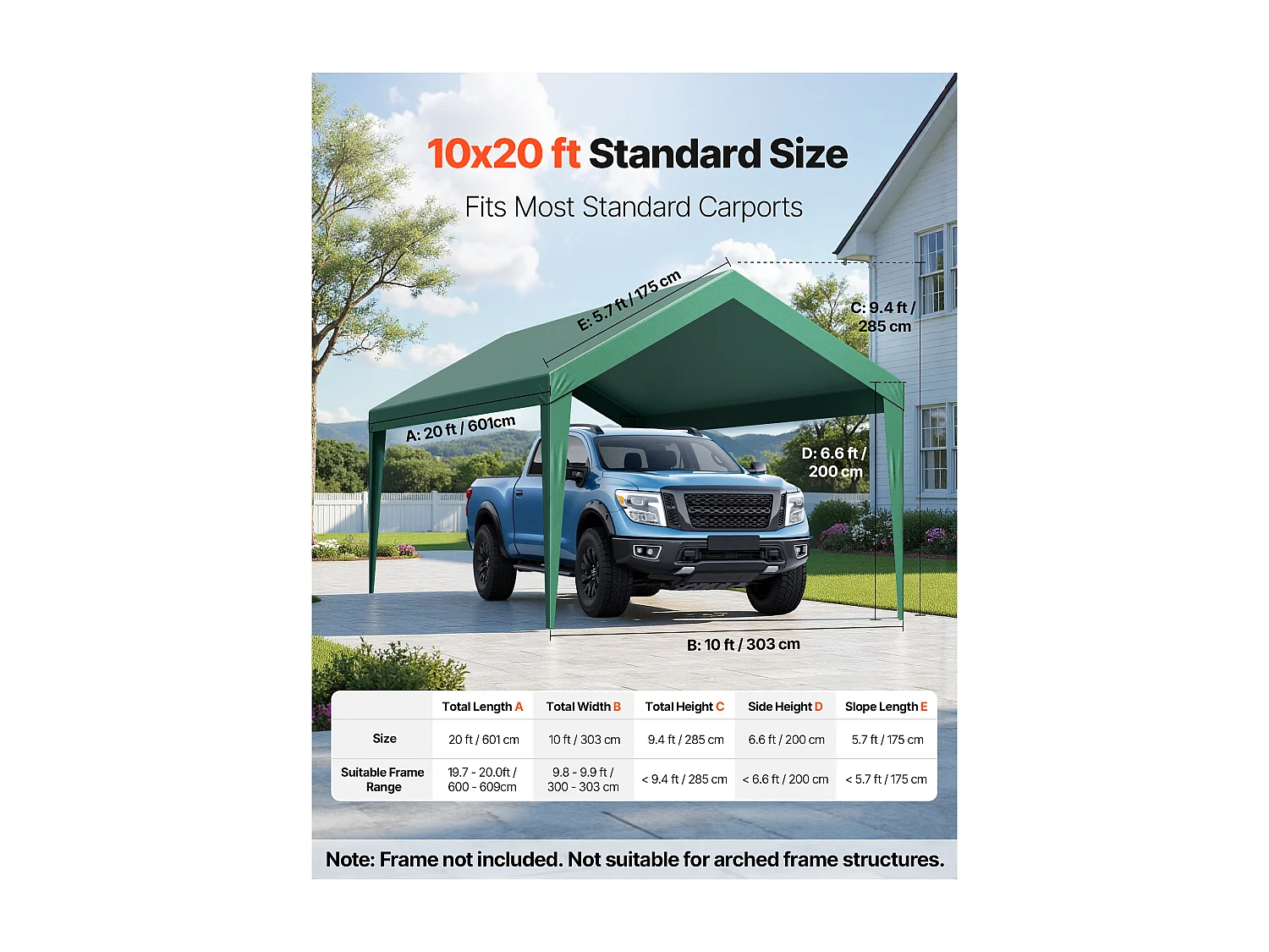 Toile de Rechange Carport SucceBuy, 6 x 3 m, Bâche Toit Abri Voiture, Couverture Supérieure Tente Garage Portable, Résistante UV Imperméable, Vert Foncé