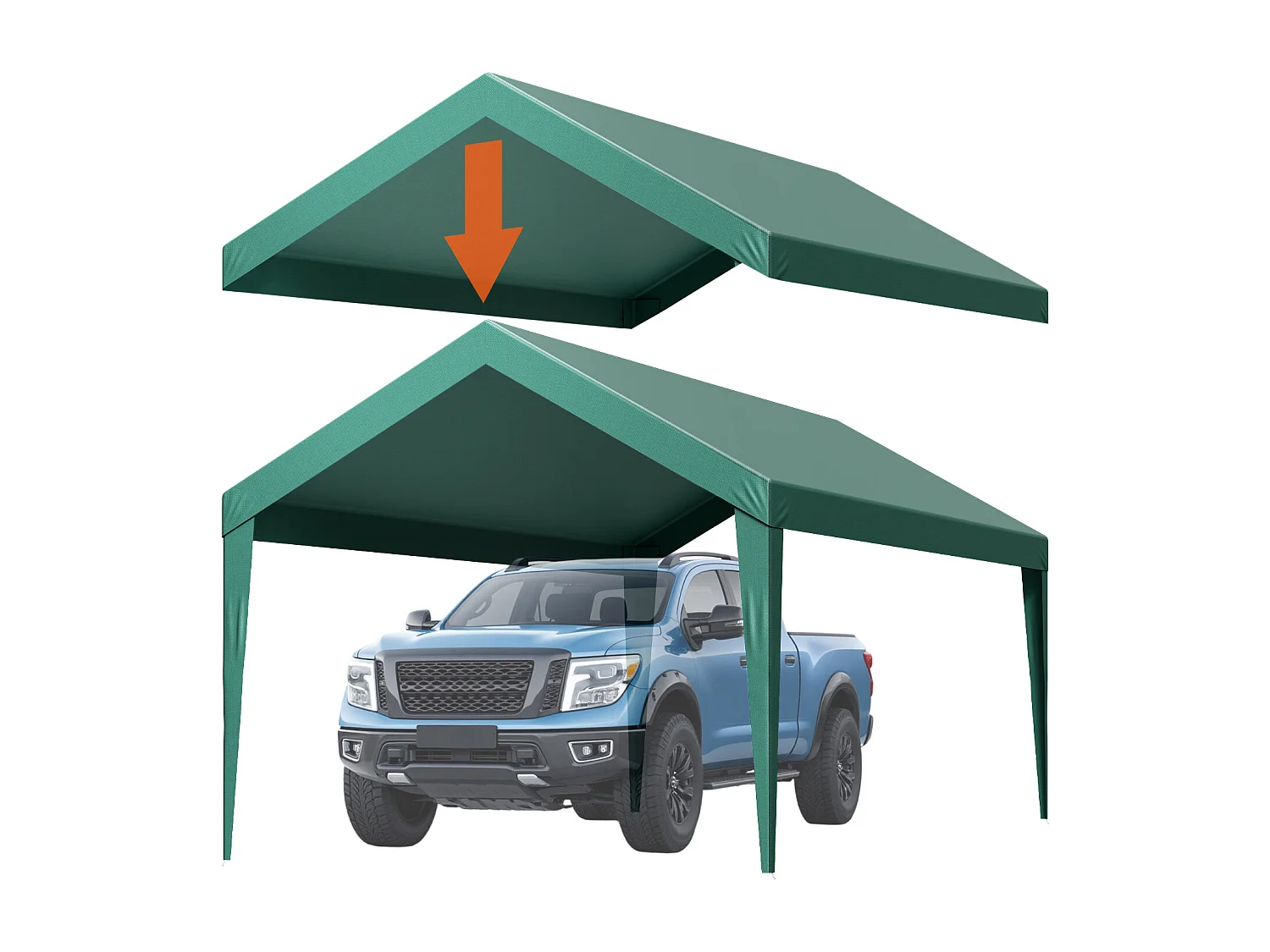 Toile de Rechange Carport SucceBuy, 6 x 3 m, Bâche Toit Abri Voiture, Couverture Supérieure Tente Garage Portable, Résistante UV Imperméable, Vert Foncé