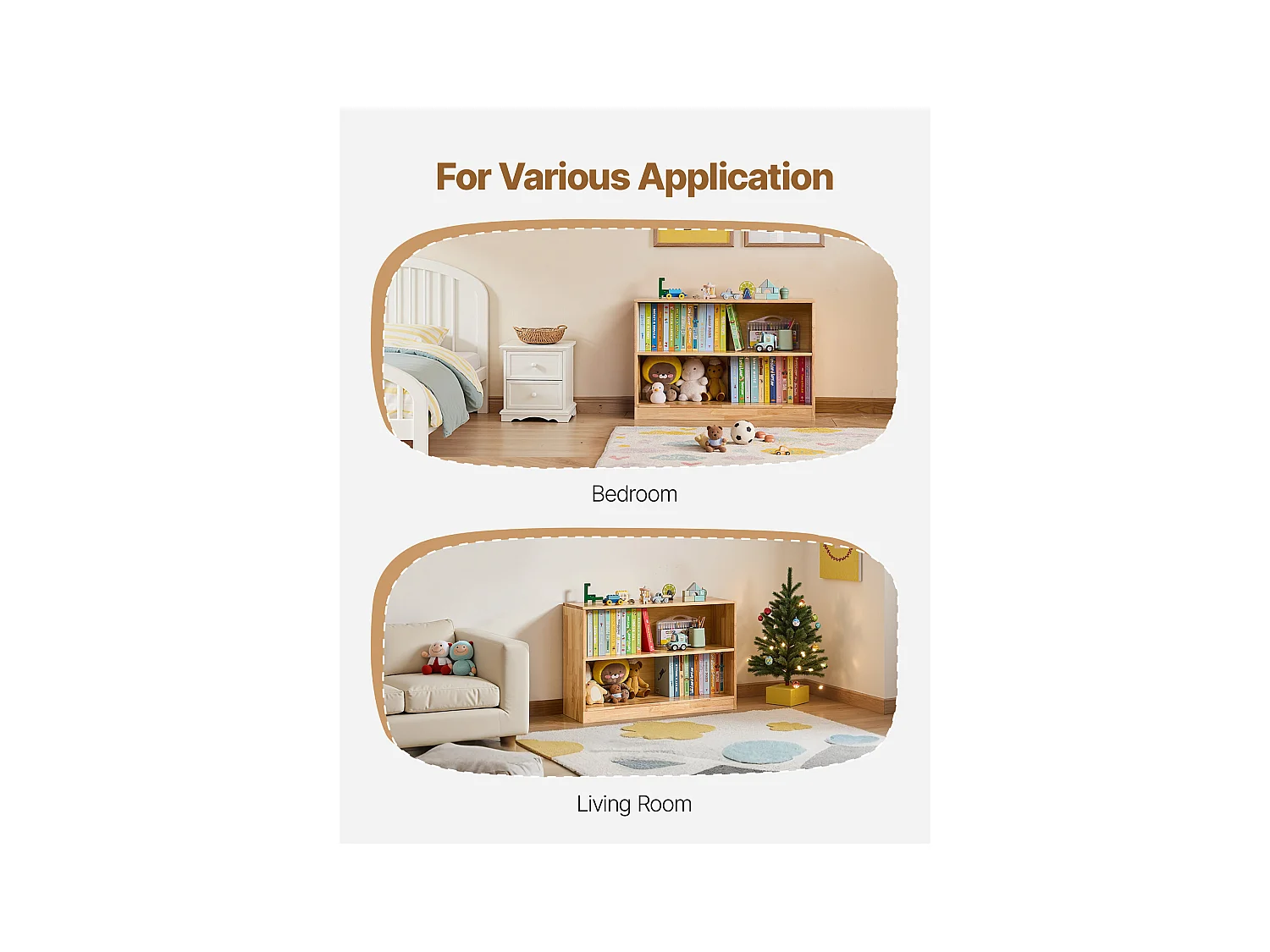 Organisateur de Jouets SucceBuy 90cm, Bibliothèque pour Enfants à 2 Niveaux, Meuble de Rangement à 2 Compartiments, Mobilier de Garderie pour Chambre