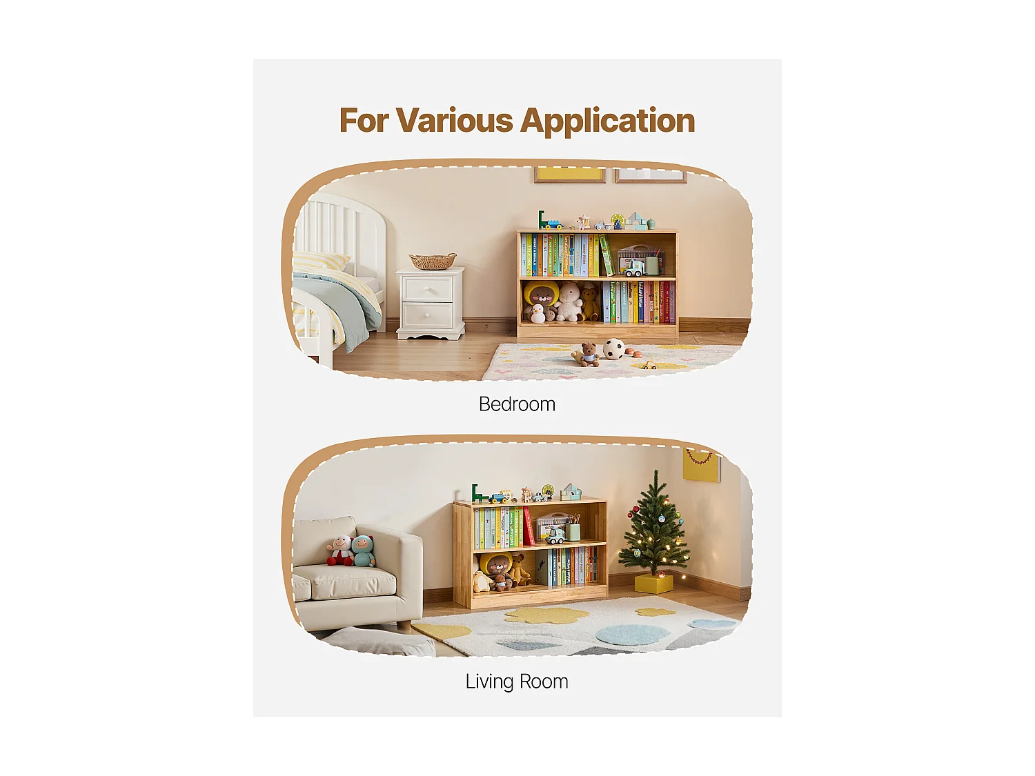 Spielzeugorganizer SucceBuy 90cm, Bücherregal für Kinder mit 2 Ebenen, Aufbewahrungsmöbel mit 2 Fächern, Möbel für Kinderzimmer, für Zimmer