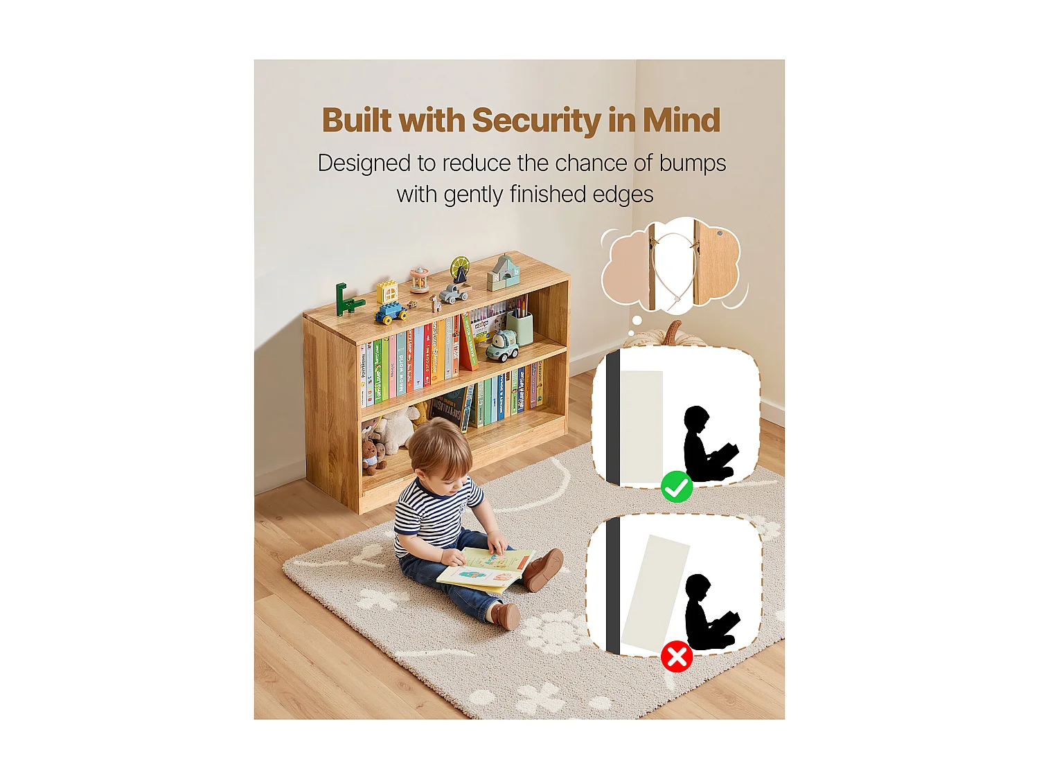 Spielzeugorganizer SucceBuy 90cm, Bücherregal für Kinder mit 2 Ebenen, Aufbewahrungsmöbel mit 2 Fächern, Möbel für Kinderzimmer, für Zimmer