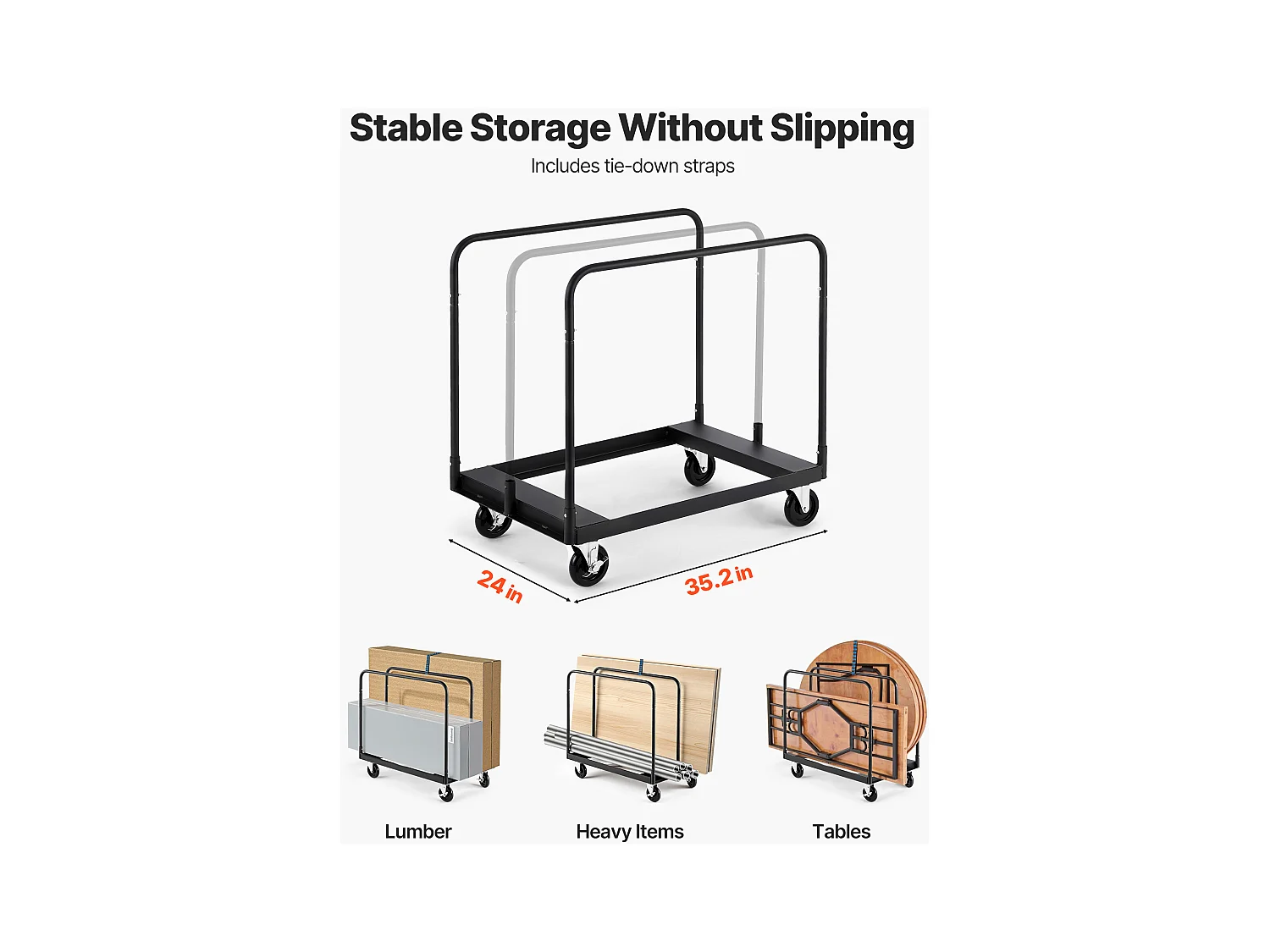 Wagen für Platten SucceBuy aus Gips, Belastung 816,5 kg, Wagen für Trockenbauplatten, mit Schwenkrädern, Zurrgurt, Schwarz