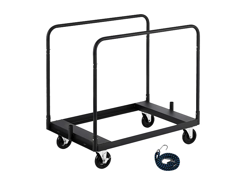 Wagen voor Platen SucceBuy van Gips, Belasting 816,5 kg, Wagen voor Gipsplaten, met Zwenkwielen, Spanband, Zwart, Ontworpen voor Veilig en Efficiënt Transport