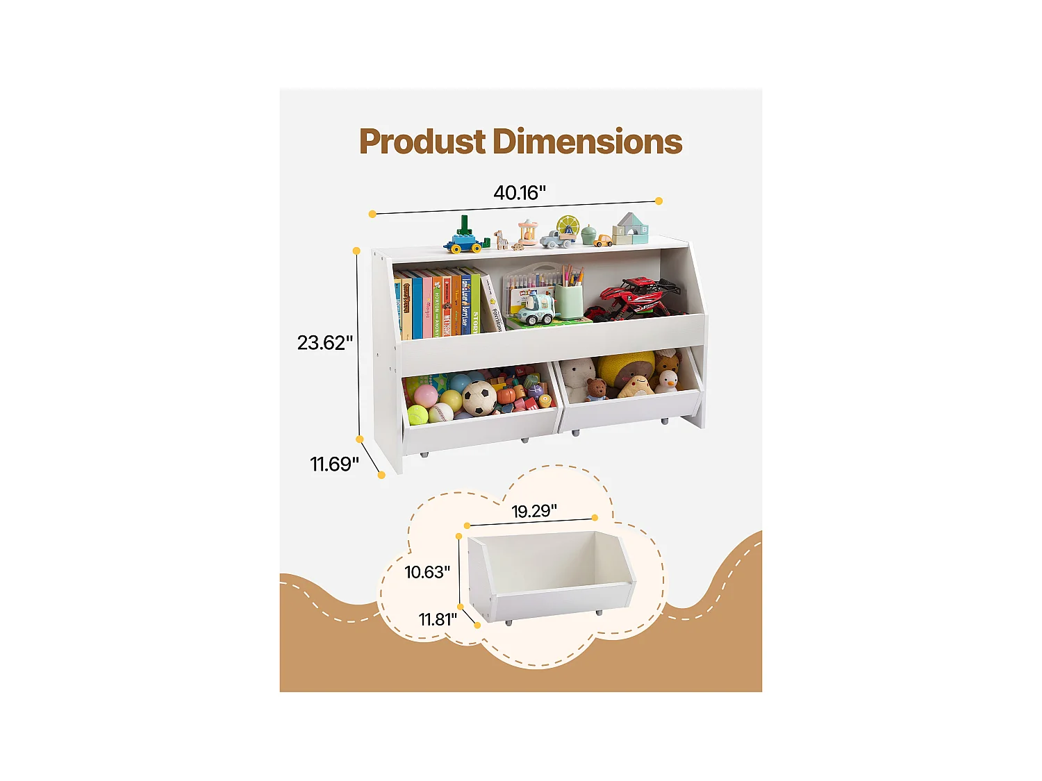 Organisateur de Jouets SucceBuy en Bois, Bibliothèque pour Enfants avec Rangement, Meuble de Rangement pour Jouets avec 2 Tiroirs Mobiles, pour Chambre