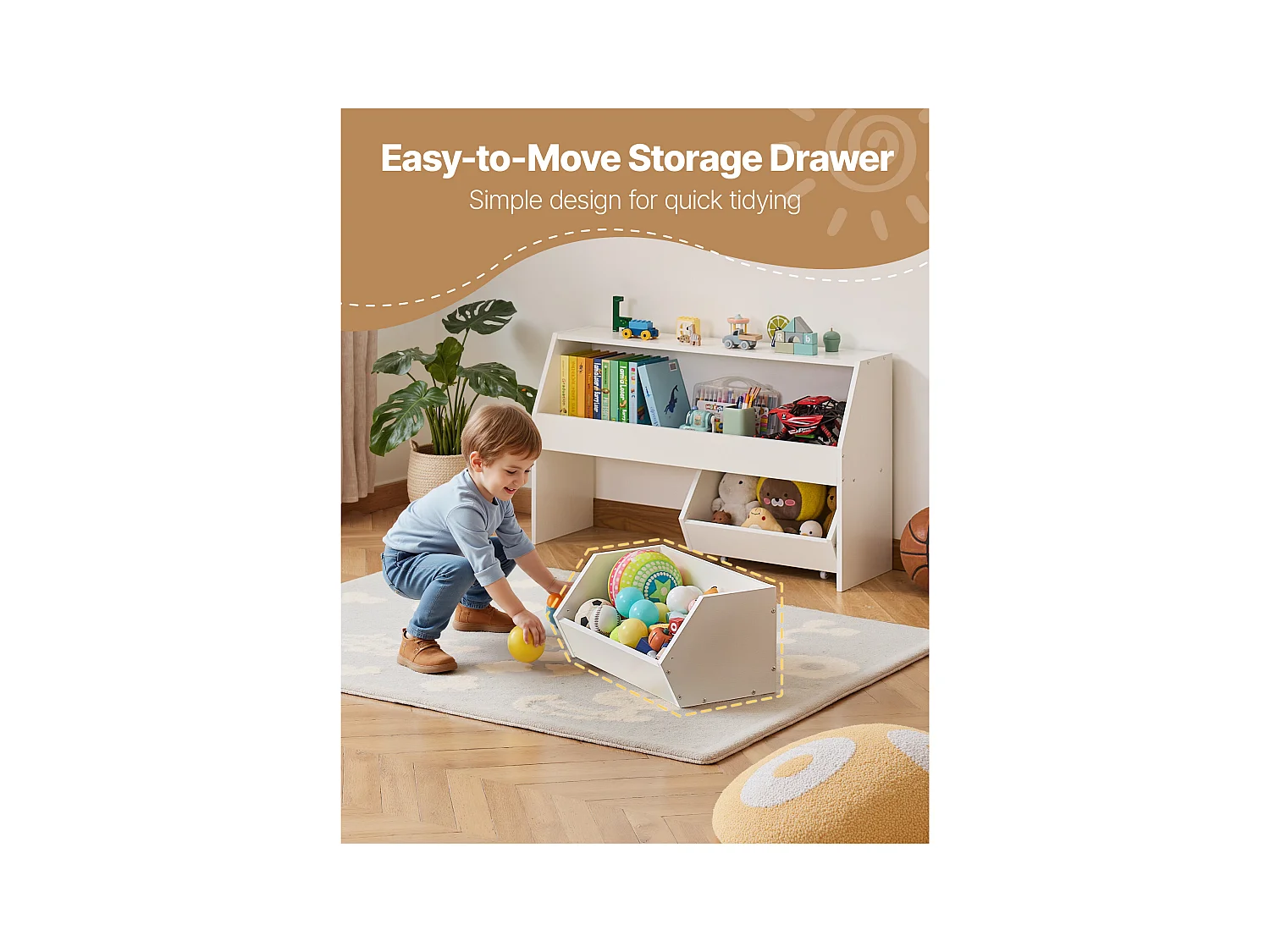 Organisateur de Jouets SucceBuy en Bois, Bibliothèque pour Enfants avec Rangement, Meuble de Rangement pour Jouets avec 2 Tiroirs Mobiles, pour Chambre