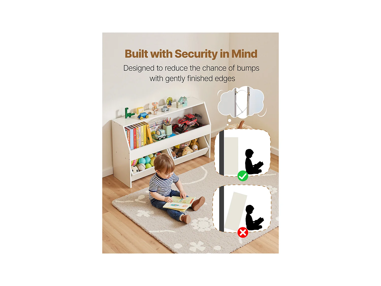 Organisateur de Jouets SucceBuy en Bois, Bibliothèque pour Enfants avec Rangement, Meuble de Rangement pour Jouets avec 2 Tiroirs Mobiles, pour Chambre