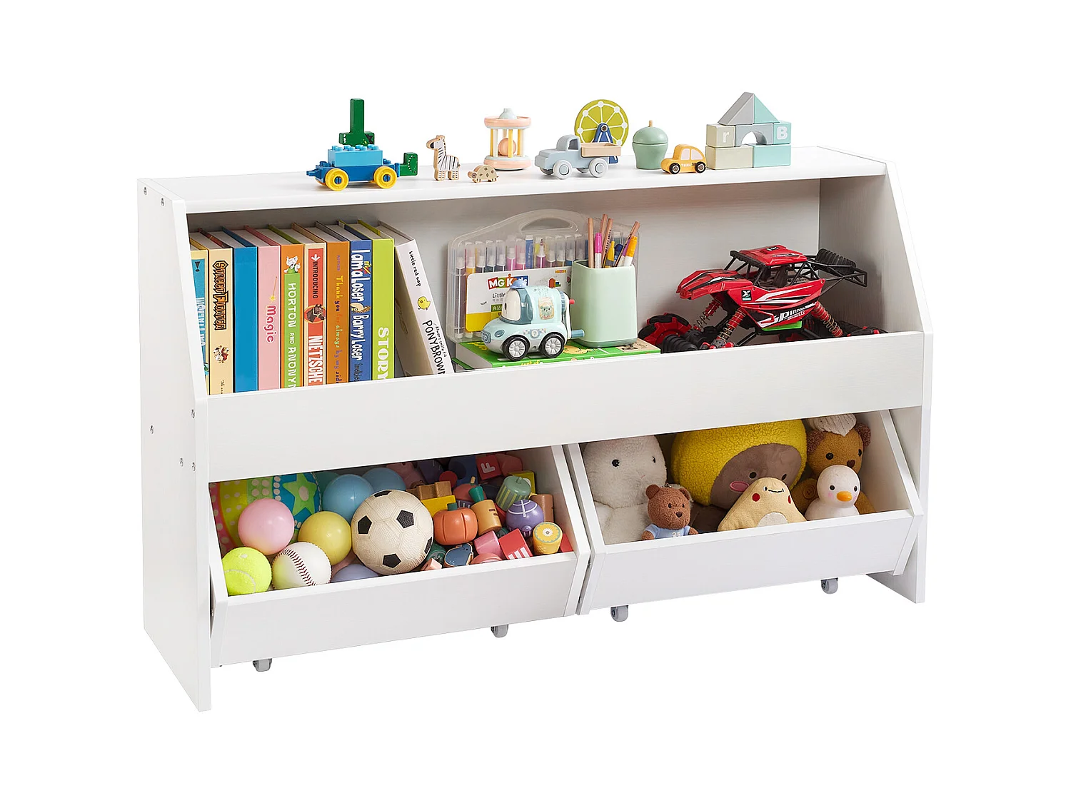 Organisateur de Jouets SucceBuy en Bois, Bibliothèque pour Enfants avec Rangement, Meuble de Rangement pour Jouets avec 2 Tiroirs Mobiles, pour Chambre