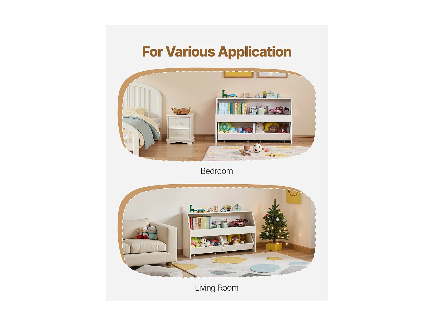 Organizzatore di Giocattoli SucceBuy in Legno, Libreria per Bambini con Archivazione, Mobile di Archivazione per Giocattoli con 2 Cassetti Mobili, per Camera