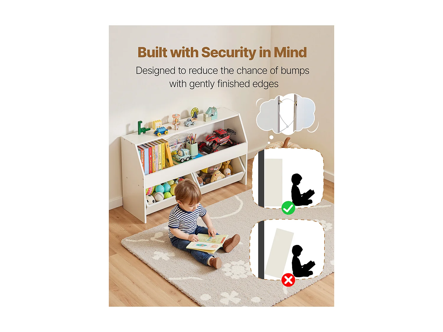 Organizzatore di Giocattoli SucceBuy in Legno, Libreria per Bambini con Archivazione, Mobile di Archivazione per Giocattoli con 2 Cassetti Mobili, per Camera
