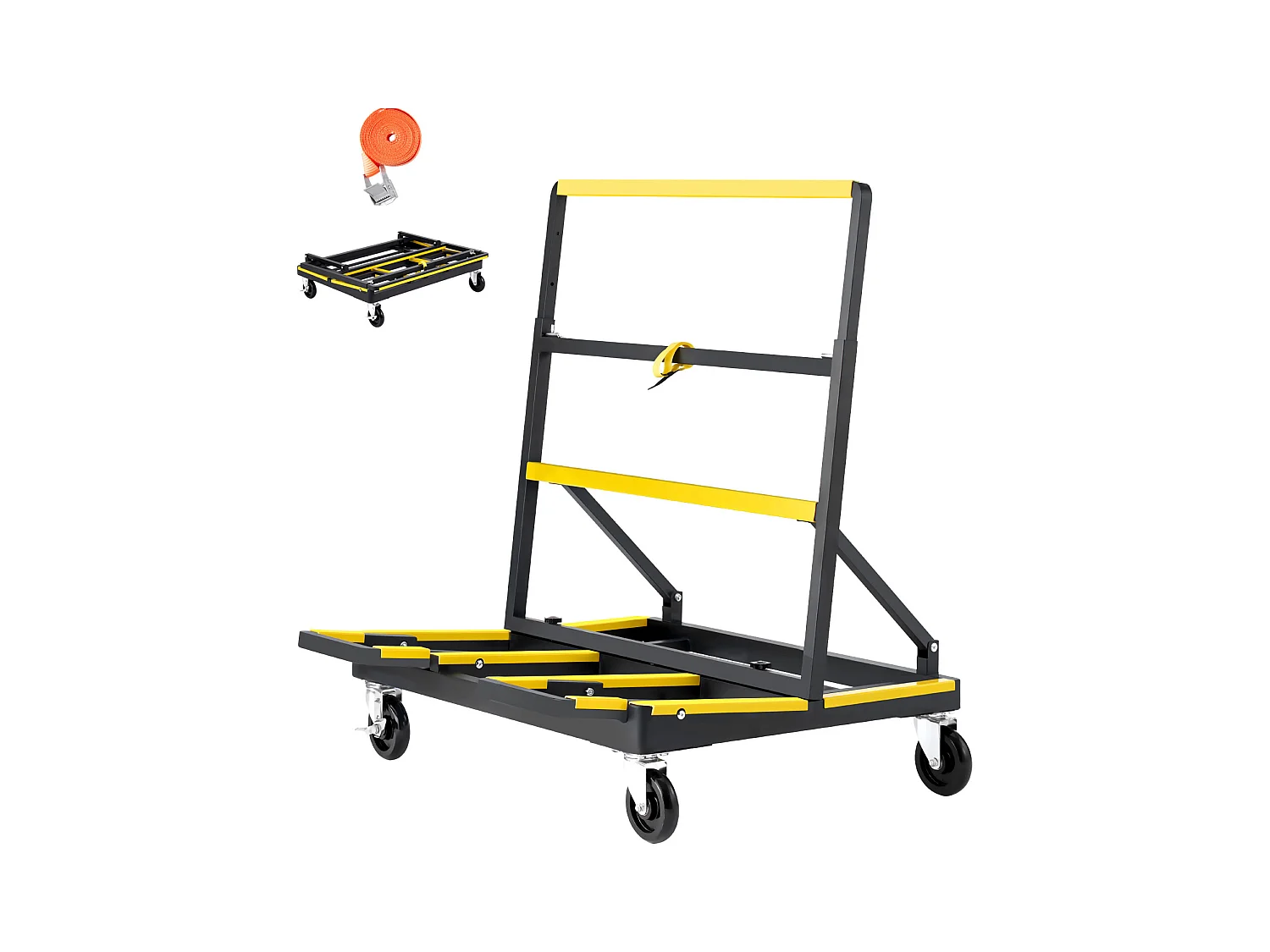 Carrinho para Placas SucceBuy de Gesso, Carga 816,5 kg, Carrinho para Painéis de Drywall, com Rodas Giratórias, para Transporte, Preto