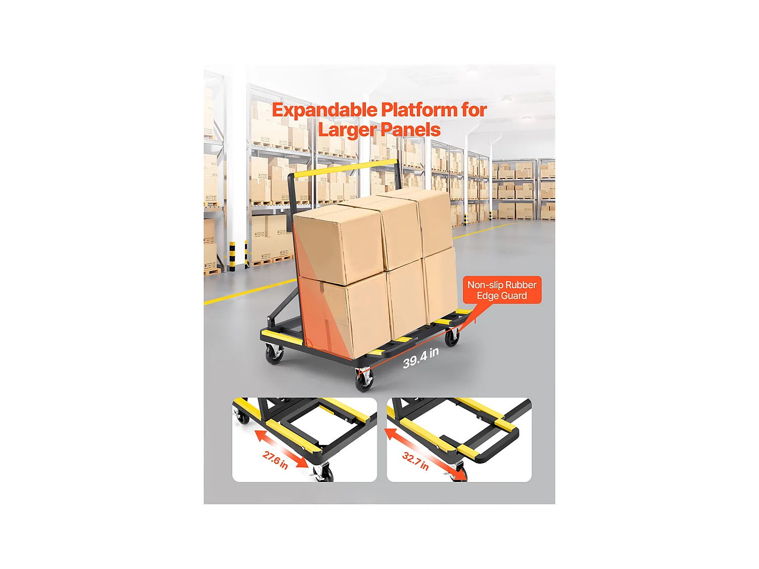 Carrinho para Placas SucceBuy de Gesso, Carga 816,5 kg, Carrinho para Painéis de Drywall, com Rodas Giratórias, para Transporte, Preto