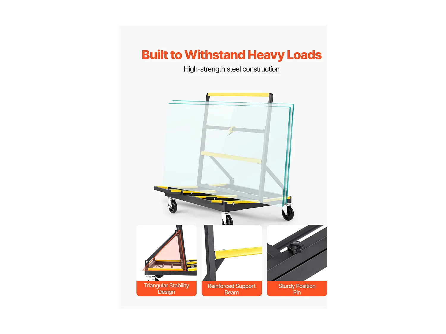 Carrinho para Placas SucceBuy de Gesso, Carga 816,5 kg, Carrinho para Painéis de Drywall, com Rodas Giratórias, para Transporte, Preto