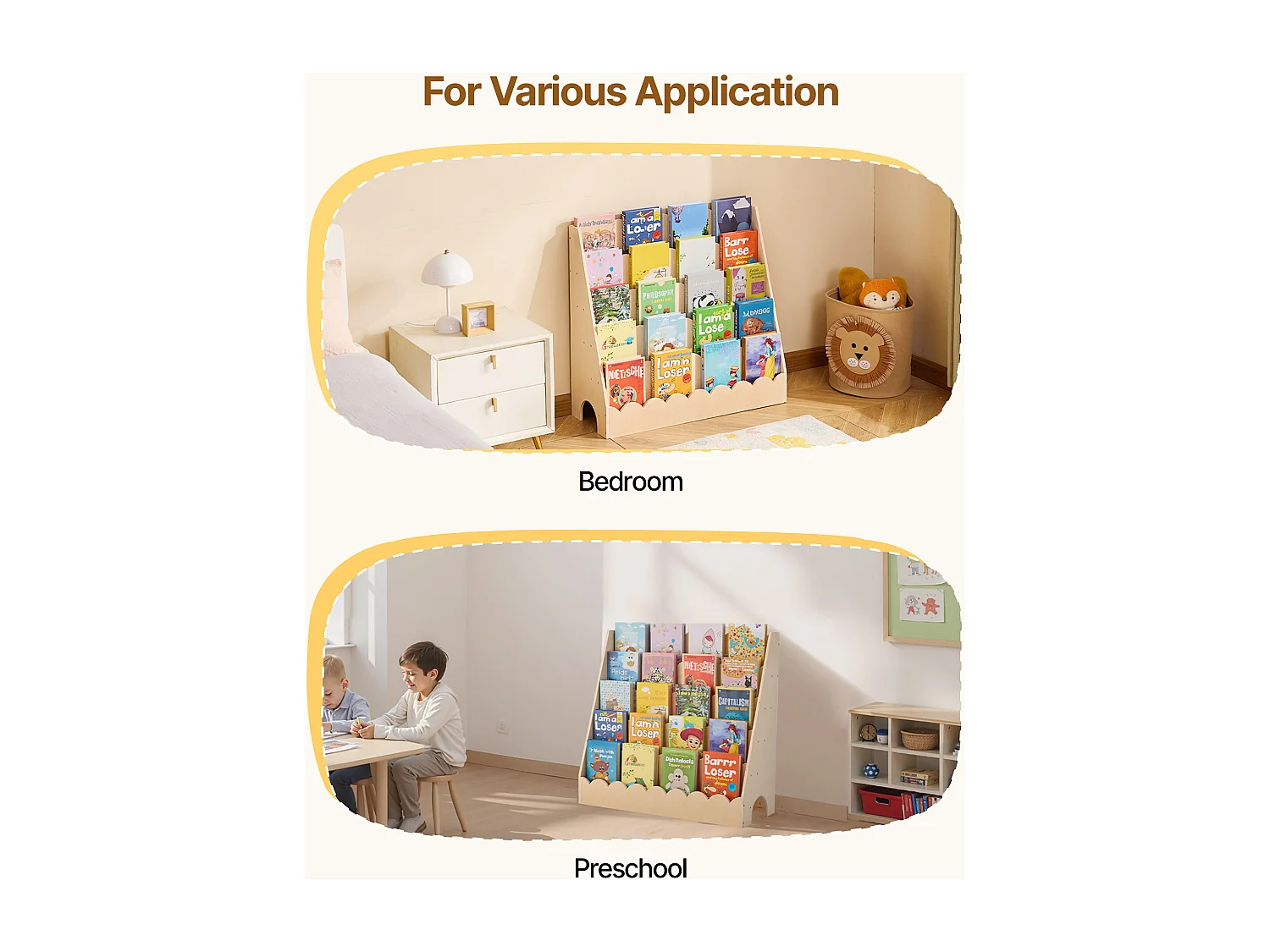 Estantería para Libros SucceBuy para Niños Pequeños Orientada hacia Adelante, Biblioteca Festoneada para Niños a 5 Niveles con 2 Ganchos para Colgar Mochilas