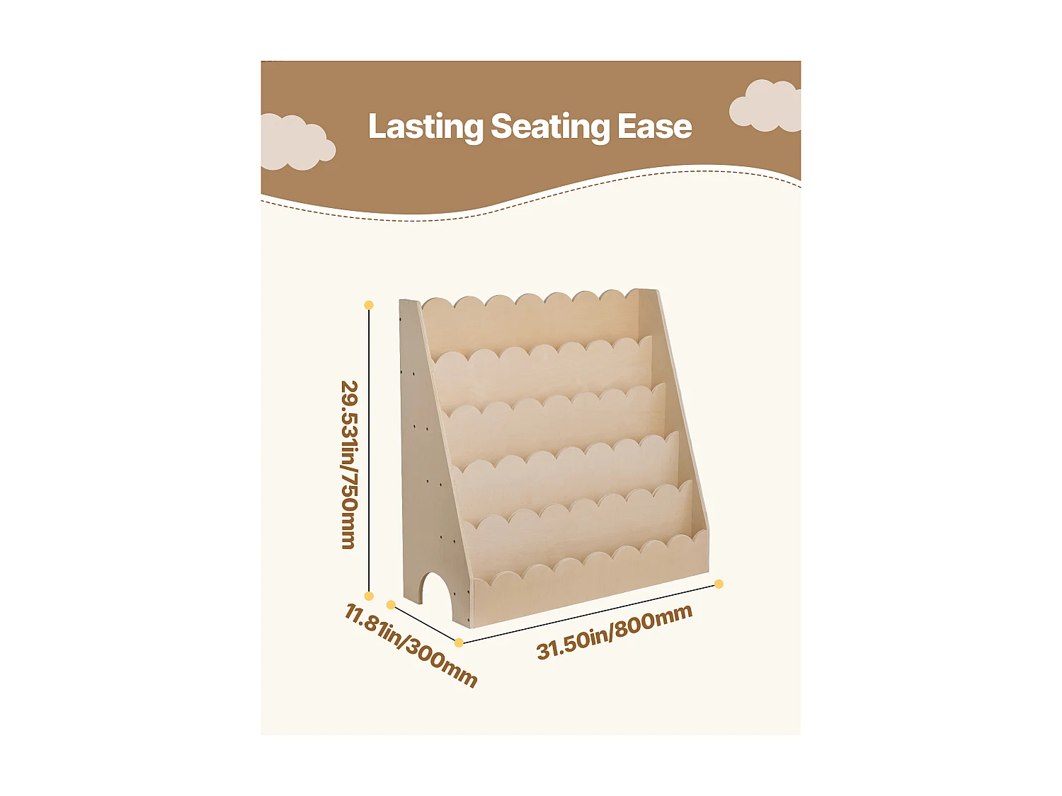 Estantería para Libros SucceBuy para Niños Pequeños Orientada hacia Adelante, Biblioteca Festoneada para Niños a 5 Niveles con 2 Ganchos para Colgar Mochilas