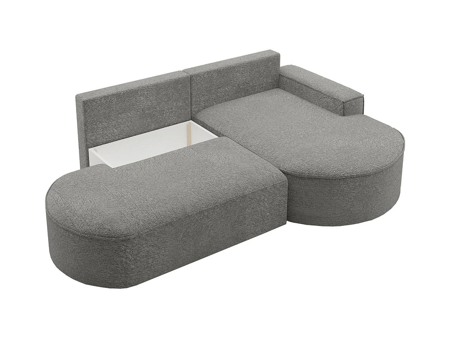 Canapé d'angle avec fonction couchage et coffre de lit Modena Round tissu Arena Grey Right