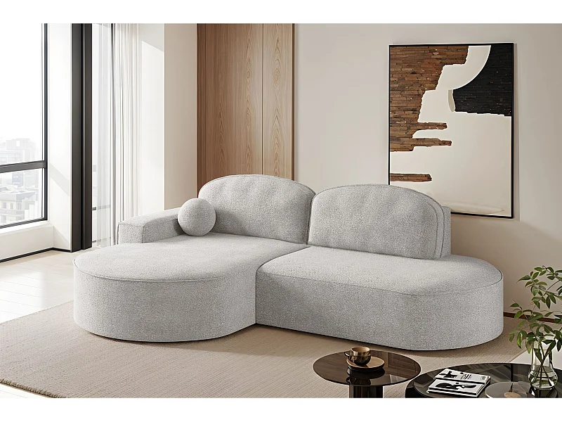 Ecksofa mit Schlaffunktion und Bettkasten Modena Runden stoff Arena Hellgrau Links