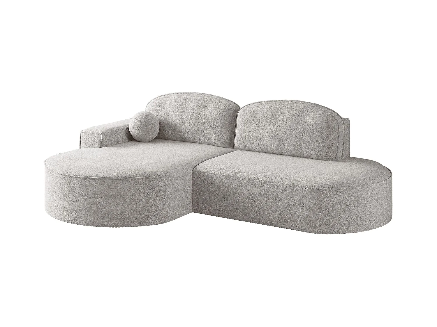 Canapé d'angle avec fonction couchage et coffre de lit Modena Round tissu Arena Gris Clair Gauche