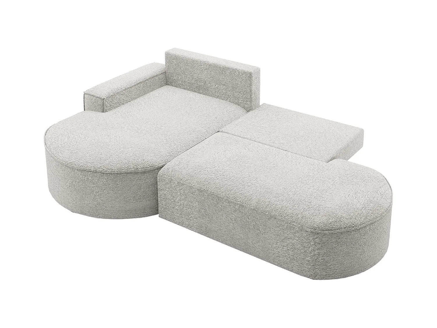 Canapé d'angle avec fonction couchage et coffre de lit Modena Round tissu Arena Gris Clair Gauche