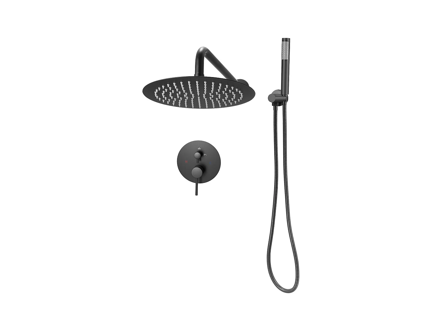 Colonne de Douche SucceBuy Kit de Douche, Système de Douche avec Pommeau Rond de 203 mm, Douchette à Main et Kit de Garniture, Montage Mural, Finition Noir Mat