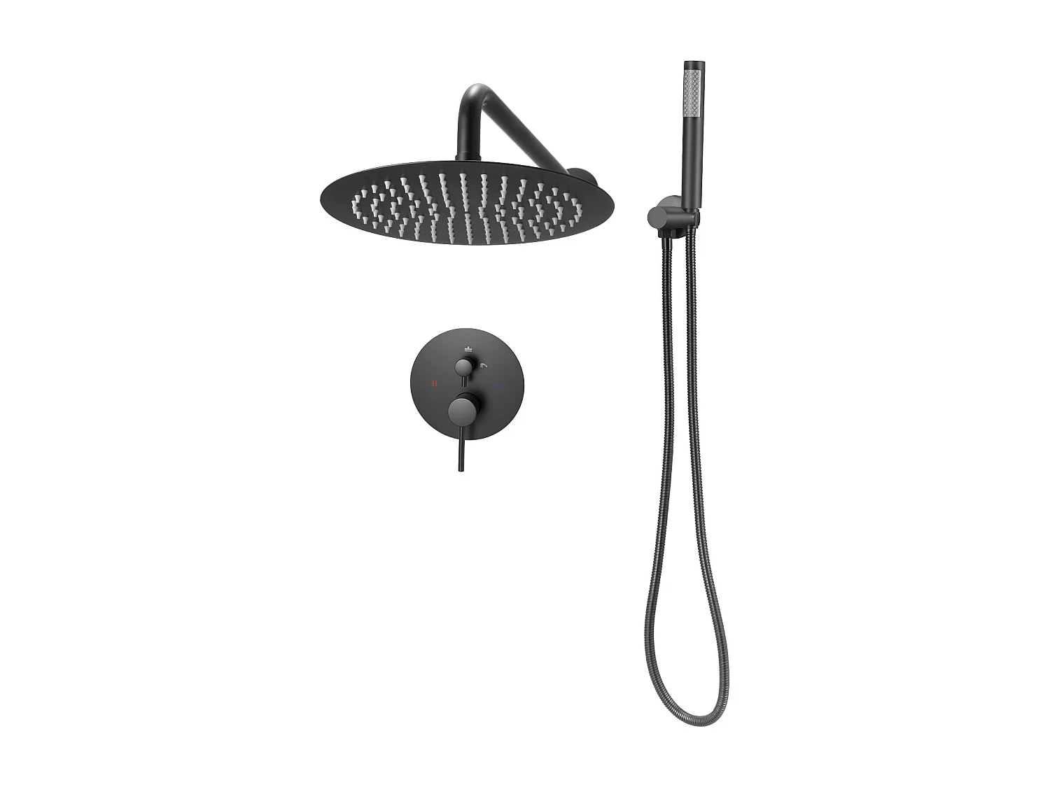 Douchekolom SucceBuy Doucheset, Douchesysteem met Ronde Douchekop van 203 mm, Handdouche en Afwerkset, Wandgemonteerd, Matzwarte Afwerking