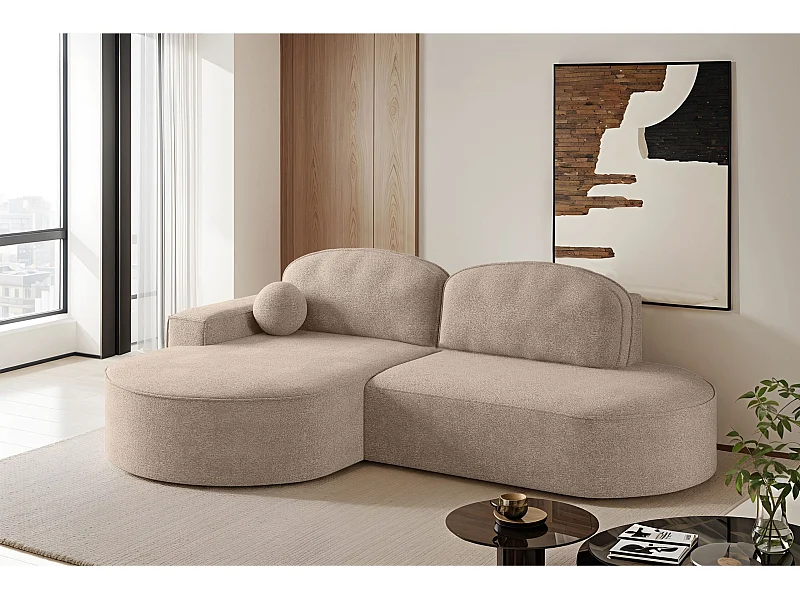 Divano angolare con funzione letto e contenitore Modena Round tessuto Arena Dark Beige Left