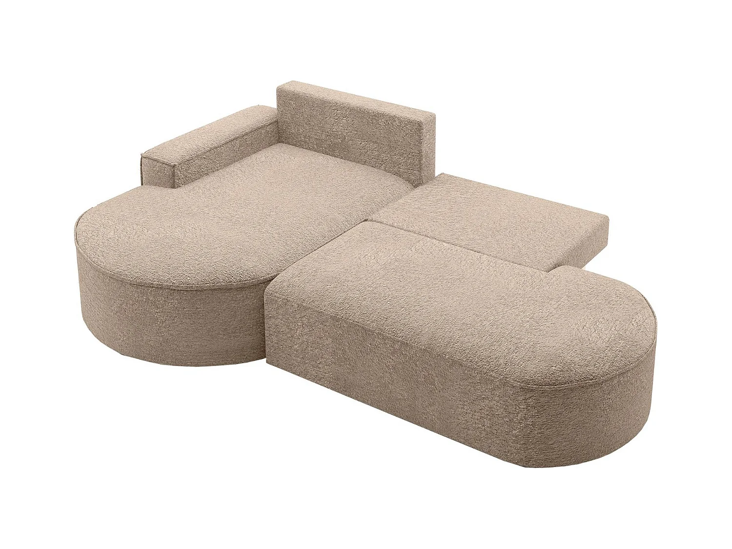 Canapé d'angle avec fonction couchage et coffre de lit Modena Round tissu Arena Beige Foncé Gauche