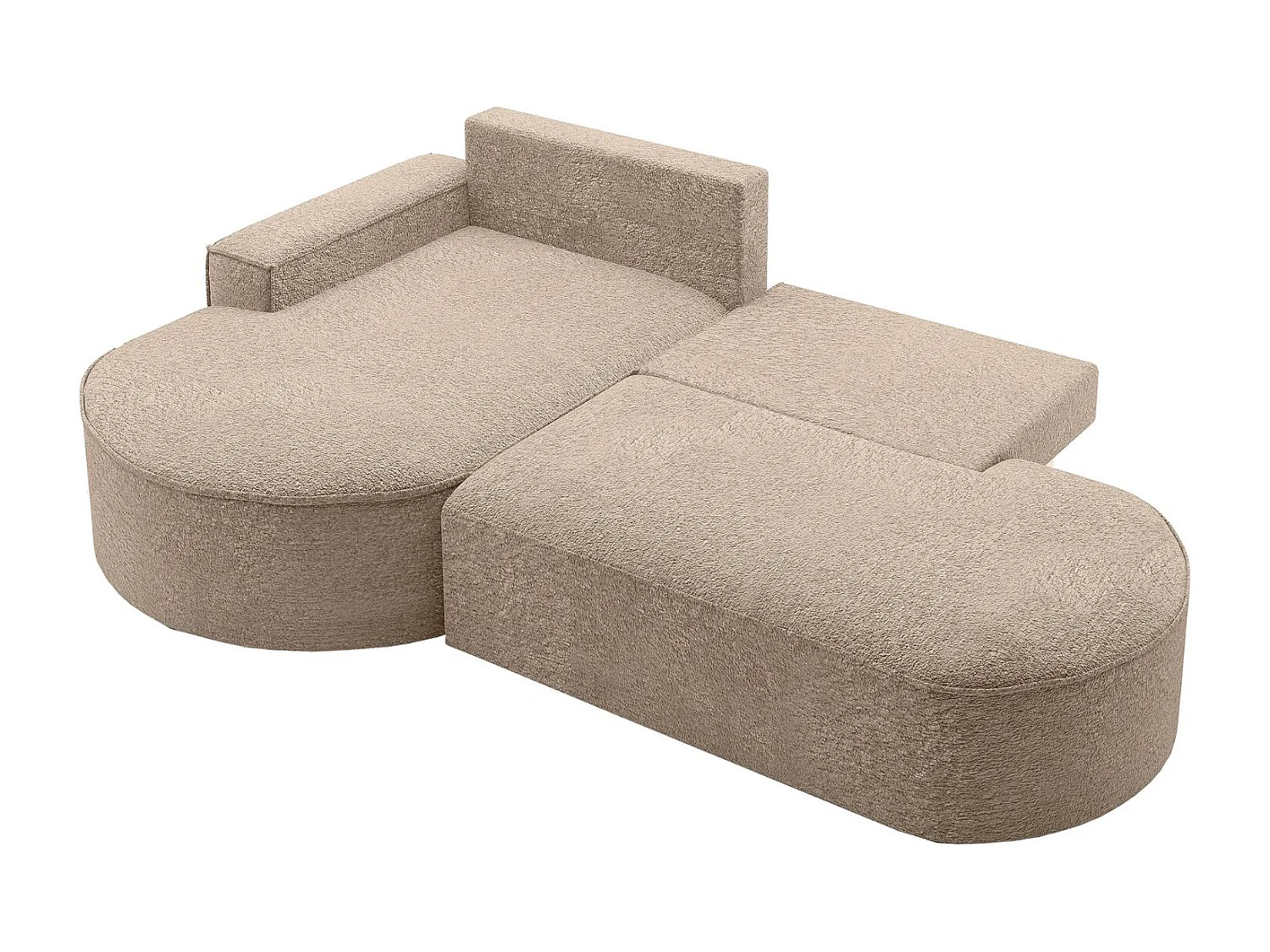 Hoekbank met slaapfunctie en bedstee Modena Ronde stof Arena Donkerbeige Links