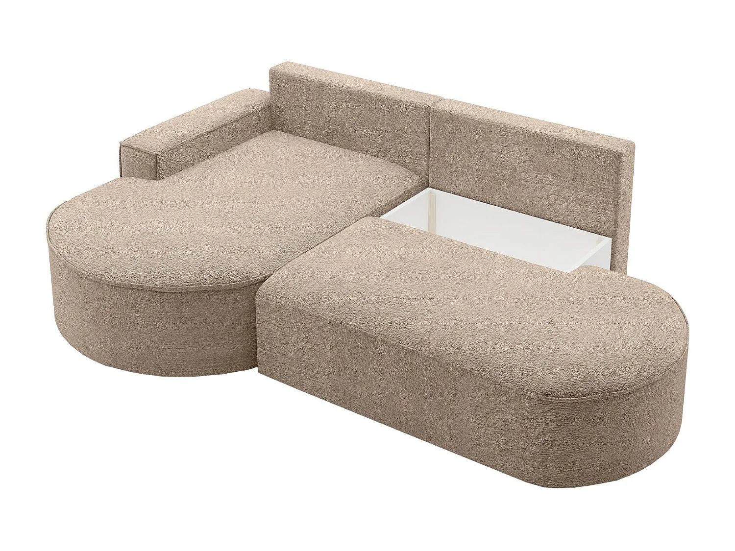 Hoekbank met slaapfunctie en bedstee Modena Ronde stof Arena Donkerbeige Links