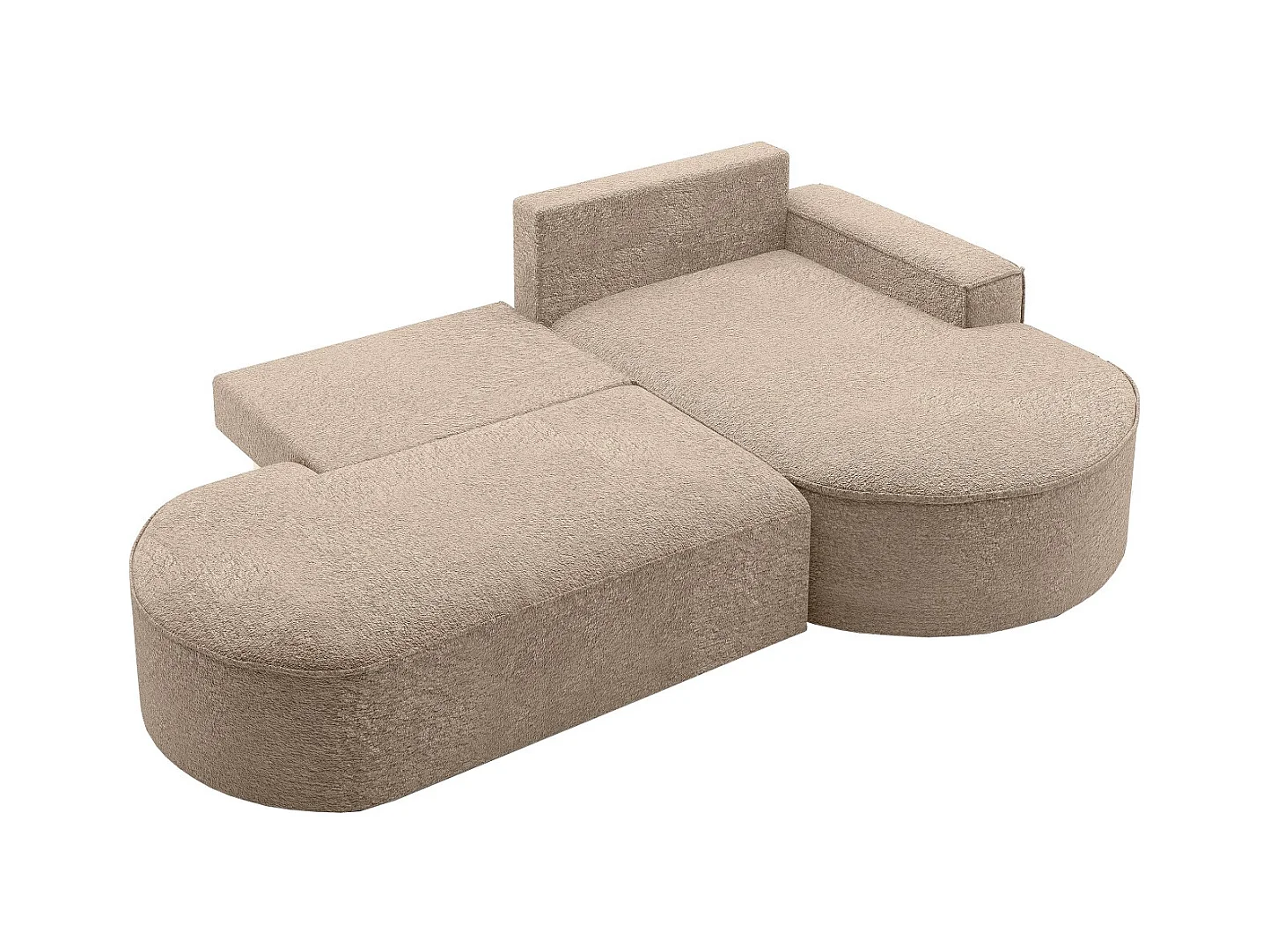 Canapé d'angle avec fonction couchage et coffre de lit Modena Round tissu Arena Beige Foncé Droite