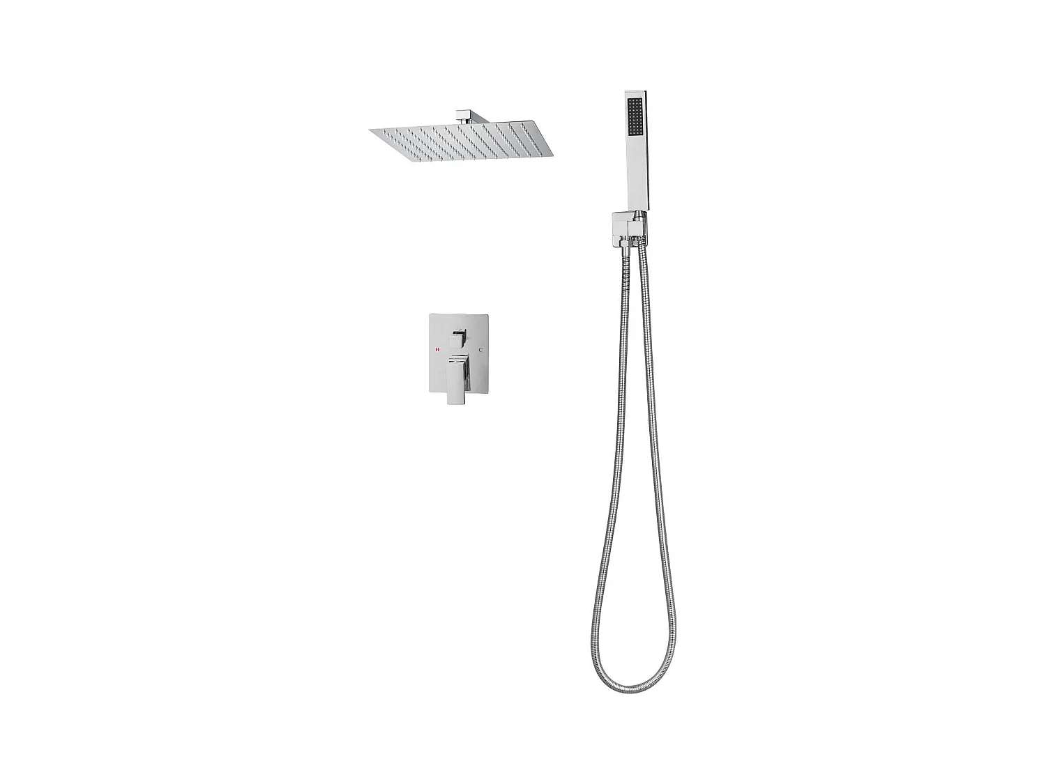 Colonne de Douche SucceBuy Kit de Douche, Système de Douche avec Pommeau Carré 305 mm, Douchette à Main et Kit de Montage Mural, Finition Argentée