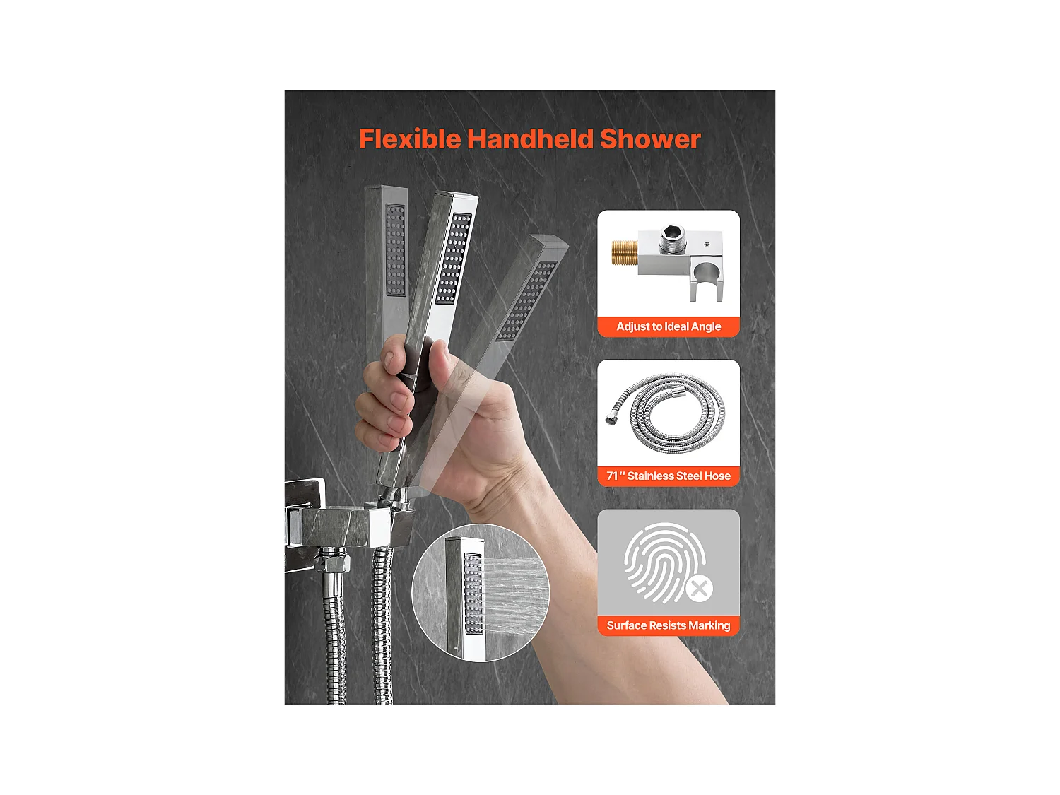 Colonne de Douche SucceBuy Kit de Douche, Système de Douche avec Pommeau Carré 305 mm, Douchette à Main et Kit de Montage Mural, Finition Argentée