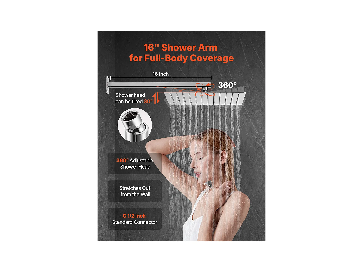 Colonne de Douche SucceBuy Kit de Douche, Système de Douche avec Pommeau Carré 305 mm, Douchette à Main et Kit de Montage Mural, Finition Argentée