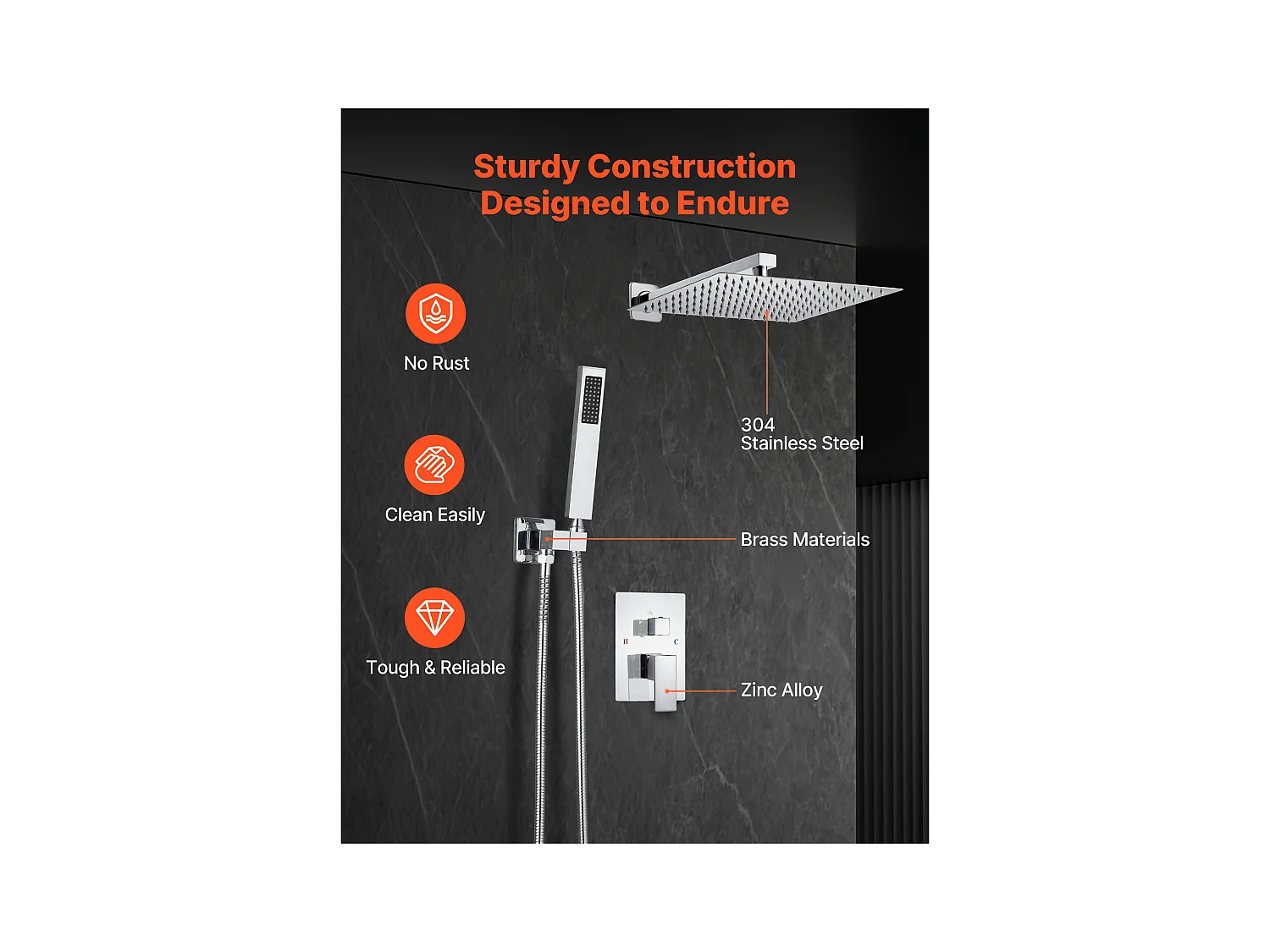 Colonne de Douche SucceBuy Kit de Douche, Système de Douche avec Pommeau Carré 305 mm, Douchette à Main et Kit de Montage Mural, Finition Argentée