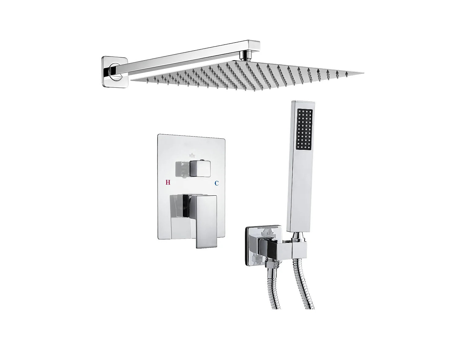 Colonne de Douche SucceBuy Kit de Douche, Système de Douche avec Pommeau Carré 305 mm, Douchette à Main et Kit de Montage Mural, Finition Argentée