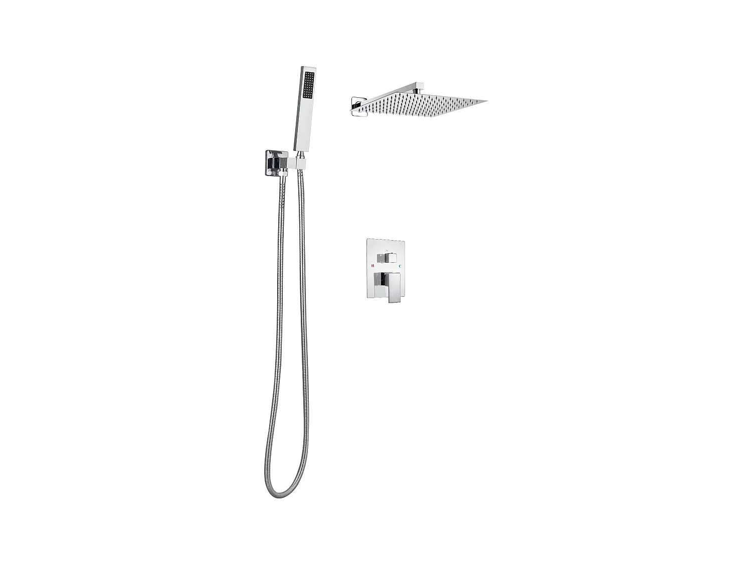 Colonne de Douche SucceBuy Kit de Douche, Système de Douche avec Pommeau Carré 305 mm, Douchette à Main et Kit de Montage Mural, Finition Argentée