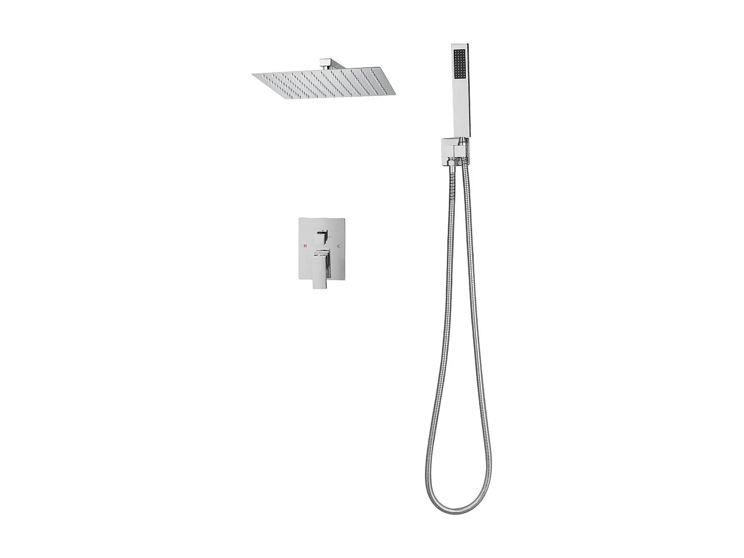 Douchekolom SucceBuy Doucheset, Douchesysteem met Vierkante Douchekop van 305 mm, Handdouche en Wandmontageset, Zilverkleurig