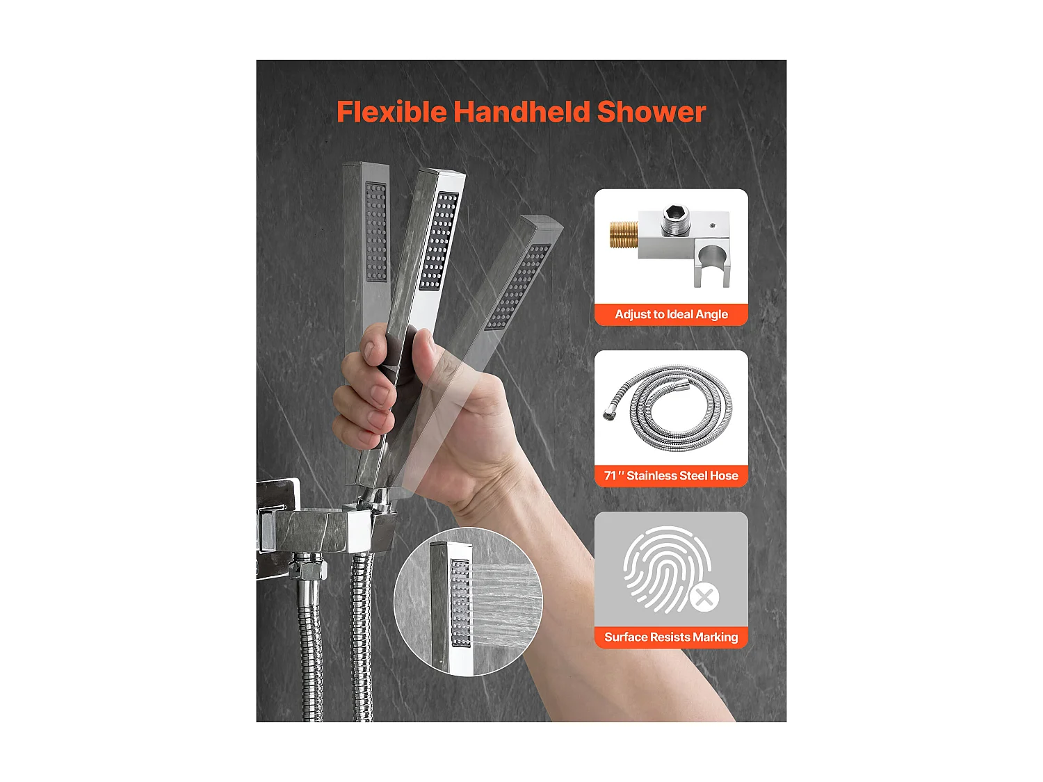 Douchekolom SucceBuy Doucheset, Douchesysteem met Vierkante Douchekop van 305 mm, Handdouche en Wandmontageset, Zilverkleurig