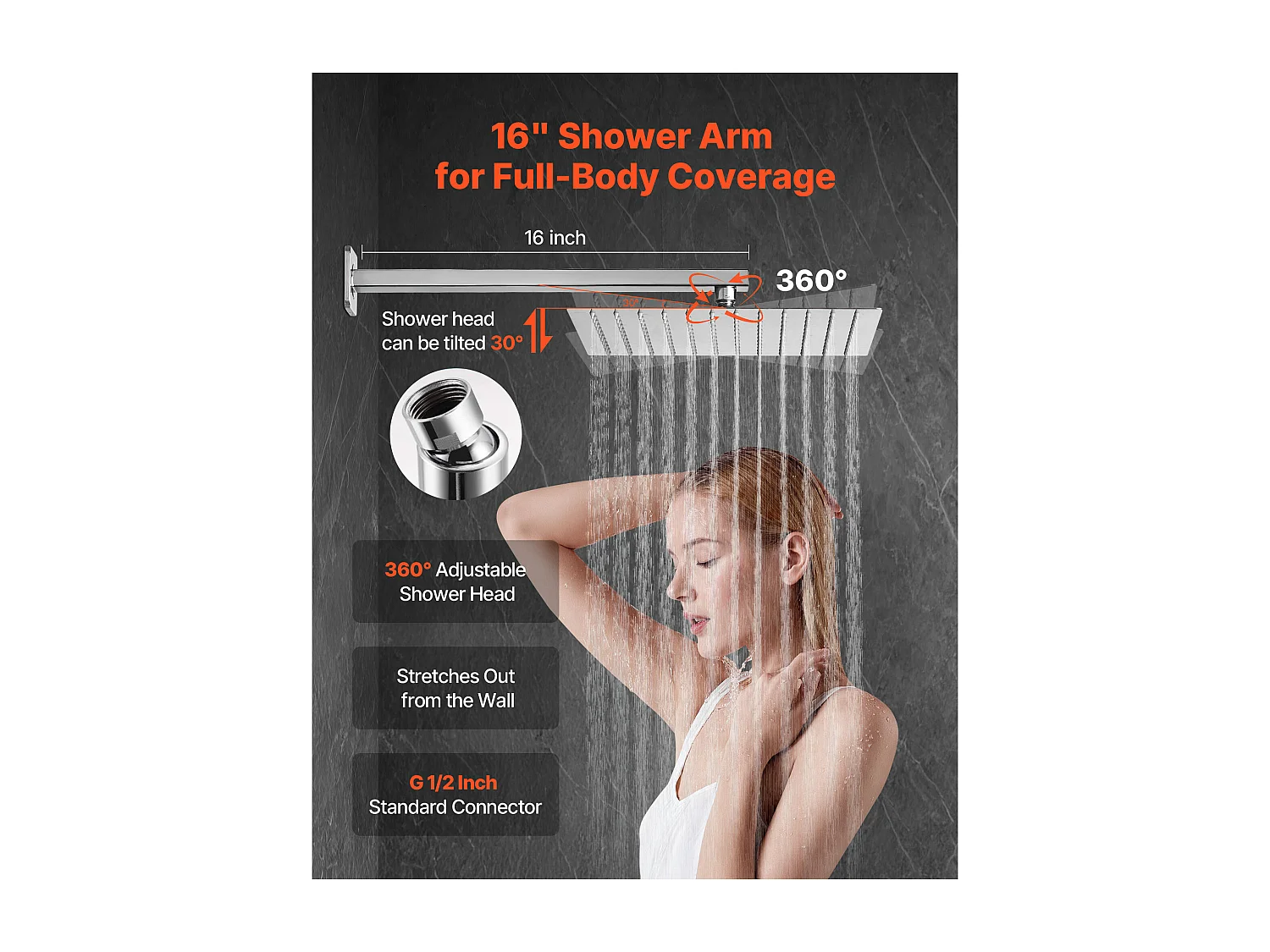 Douchekolom SucceBuy Doucheset, Douchesysteem met Vierkante Douchekop van 305 mm, Handdouche en Wandmontageset, Zilverkleurig