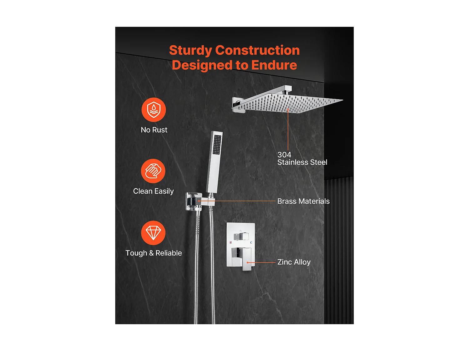 Douchekolom SucceBuy Doucheset, Douchesysteem met Vierkante Douchekop van 305 mm, Handdouche en Wandmontageset, Zilverkleurig