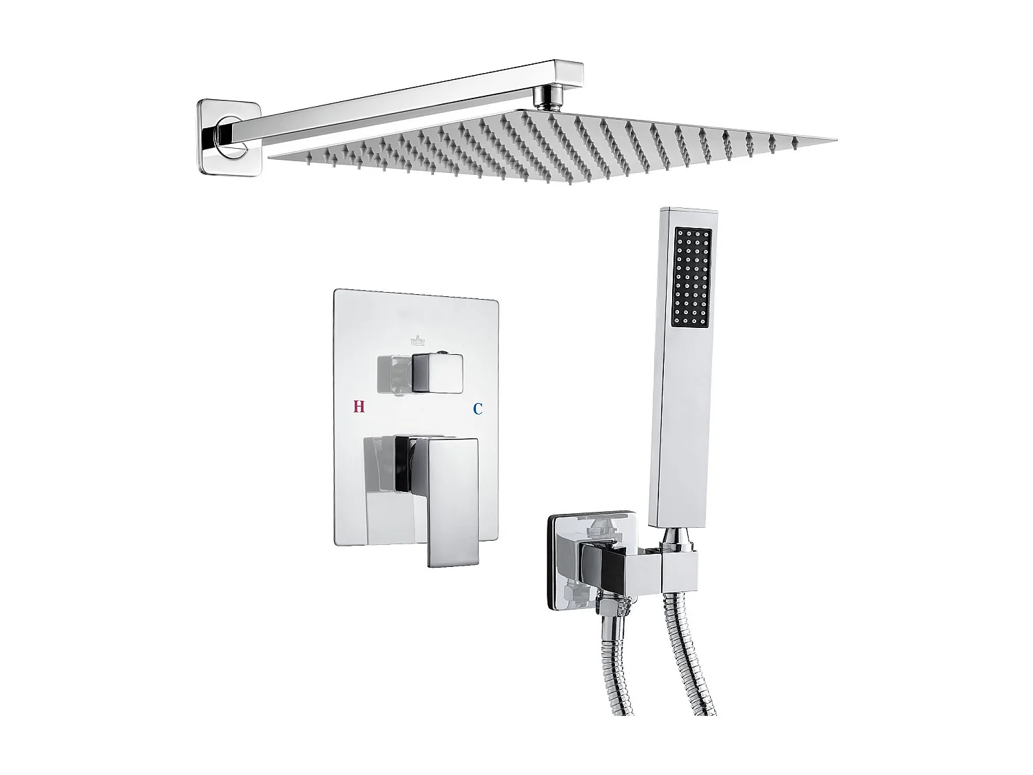 Douchekolom SucceBuy Doucheset, Douchesysteem met Vierkante Douchekop van 305 mm, Handdouche en Wandmontageset, Zilverkleurig