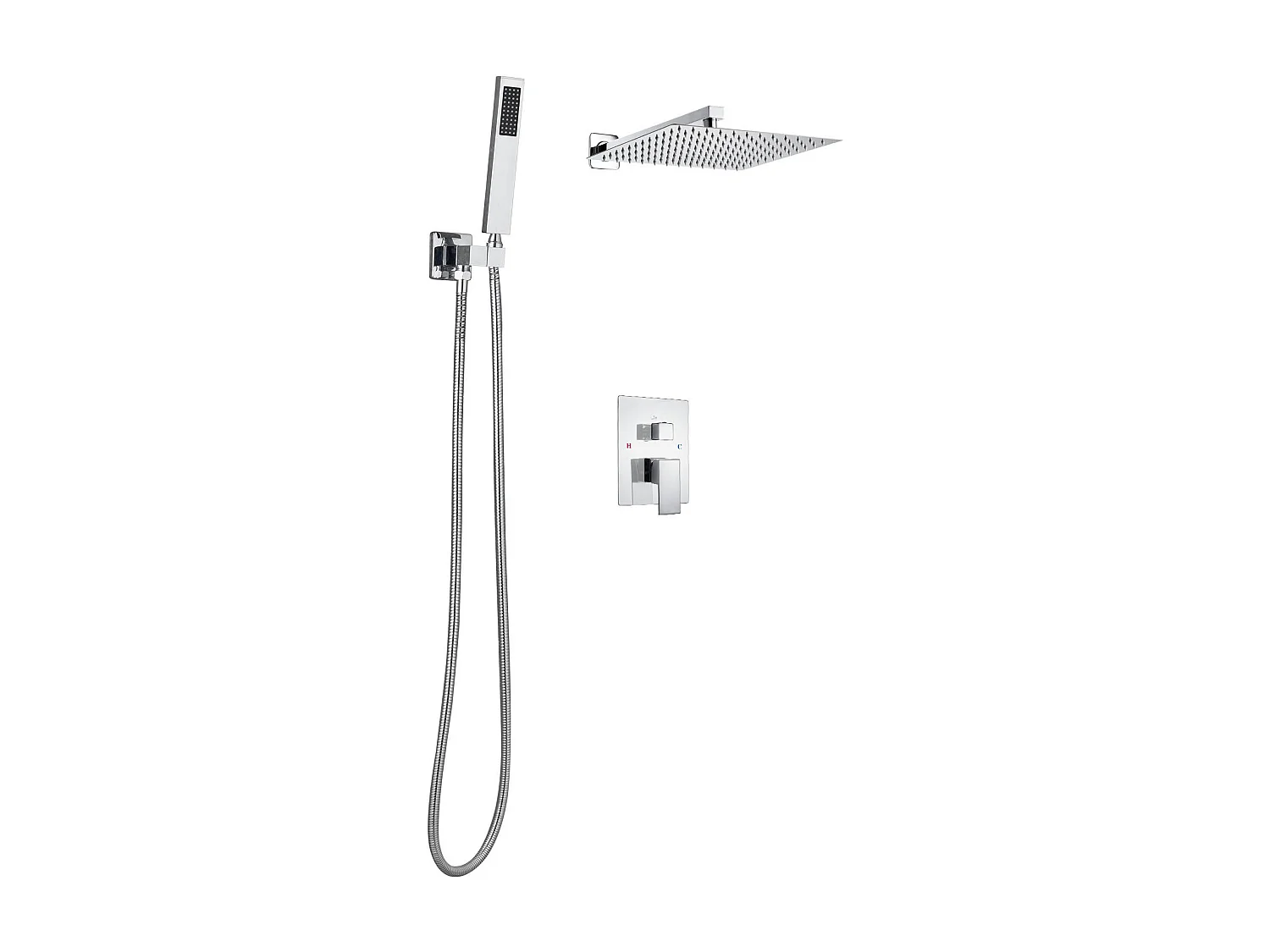 Douchekolom SucceBuy Doucheset, Douchesysteem met Vierkante Douchekop van 305 mm, Handdouche en Wandmontageset, Zilverkleurig