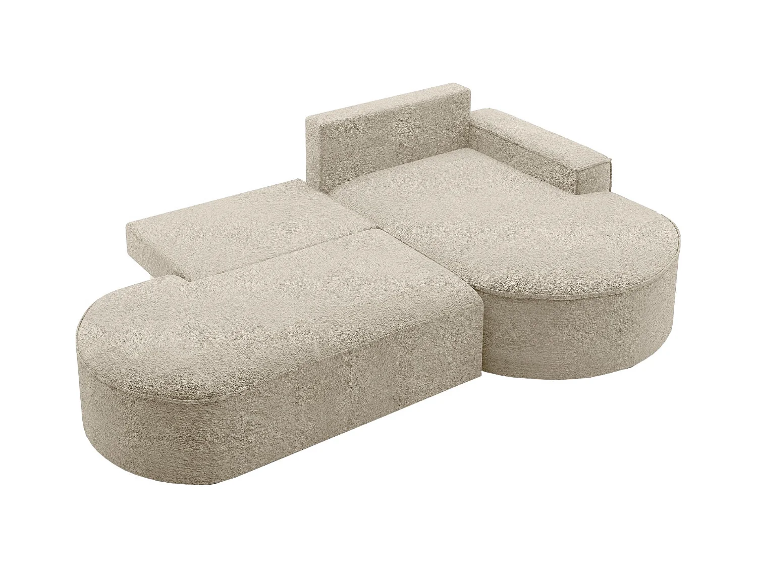 Canapé d'angle avec fonction couchage et coffre de lit Modena Round tissu Arena Beige Droite