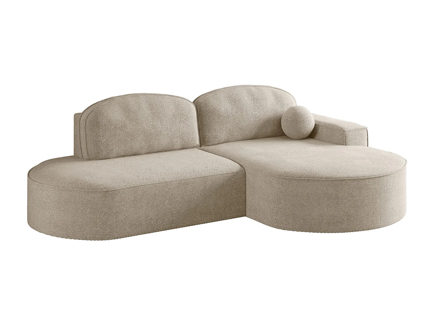 Canapé d'angle avec fonction couchage et coffre de lit Modena Round tissu Arena Beige Droite