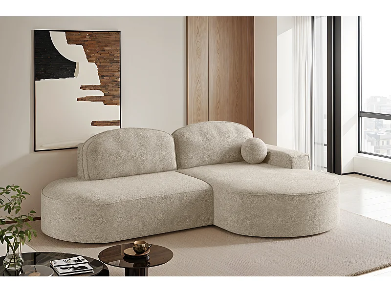 Divano angolare con funzione letto e contenitore Modena Round tessuto Arena Beige Destro